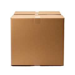 Brown cardboard box isolated on transparent background PNG cut out.