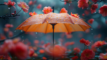 An umbrella filled with flowers, leaves or even water