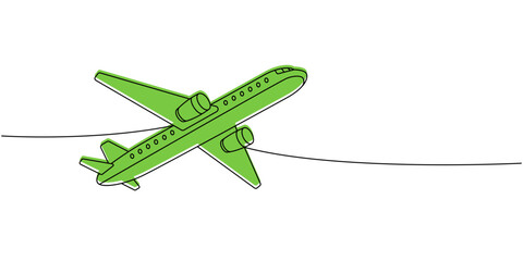 Air transport, passenger aircraft one line colored continuous drawing. Different air transport continuous one line illustration. Vector illustration
