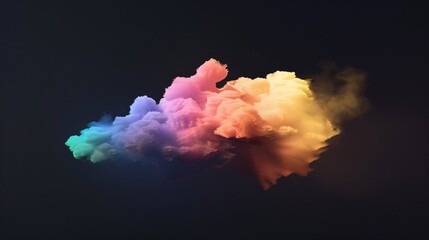 Rainbow colored cloud on a black background, 3D rendered in high detail and contrast with a 4K resolution, in the style of high quality.