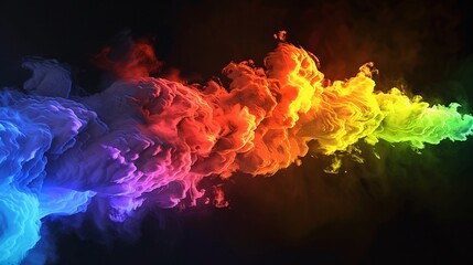 Rainbow colored cloud on a black background, 3D rendered in high detail and contrast with a 4K resolution, in the style of high quality.