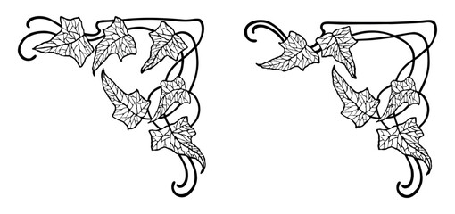 Corners floral leaf vintage decorative design elements tendrils  contour silhouette vector illustration isolated on white
