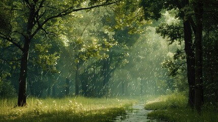 Woods in the summer following a rainfall