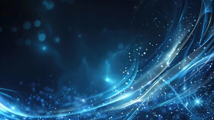 Fototapeta premium Abstract particle curve background in blue with a hi-tech futuristic design, featuring dynamic lines and glowing particles