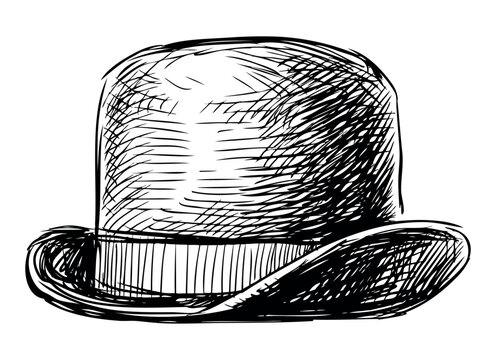 recommend clip art: Hat,male,bowler hat,accessory, elegance, fashion, classic, retro style, one,sketch,vector hand drawn illustration isolated on white