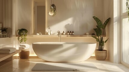 Scandinavian bathroom light design with minimalist fixtures, warm lighting, and clean lines