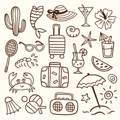 Summer Doodle Sketches Hand Drawn Beach Shapes Set