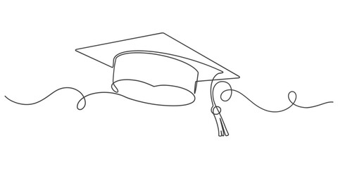 graduation cap and diploma line art vector illustration
