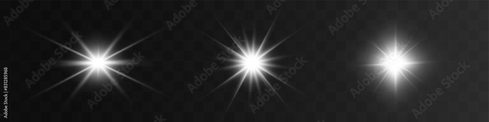 Poster spark of light.the star flashes brightly.set of glowing effects.