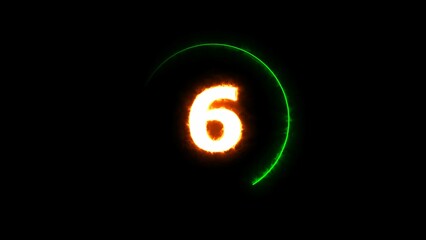 Abstract glowing neon text 6 number countdown timer illustration background.