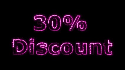 30% discount neon icon, with neon fire effect sale post background.