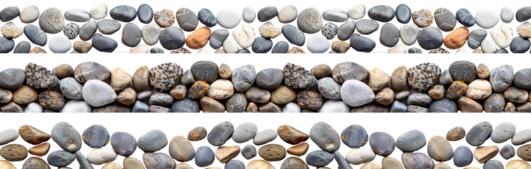 Round pebbles border texture pattern isolated on transparent or white background