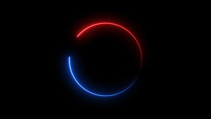 Abstract beautiful red blue neon frame circle loading icon background illustration 4k.	