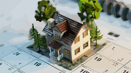 Miniature House on Calendar Representing Mortgage Payment Schedule

