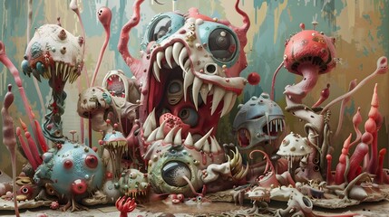 Fototapeta premium Whimsical Fantastical Creatures in a Surreal Colorful Ecosystem