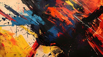 Fototapeta premium Vibrant Expressionist Abstract Painting with Fluid Brushstrokes and Vivid Splatter of Colors