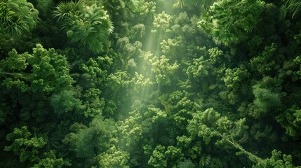 A painting of a forest with trees reaching up to the sky - Powered by Adobe