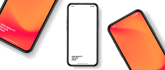 Realistic smartphone mockup. Mobile phone vector with isolated on white background. Device front view. 3D mobile phone with shadow. Realistic, high quality smart phone mockup for ui ux presentation.