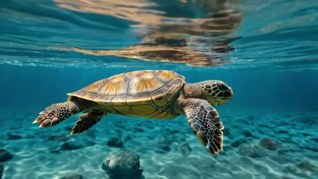 Sea turtle swims underwater  Wildlife and Environment concept