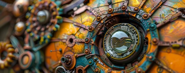 Intricate steampunk clockwork art piece