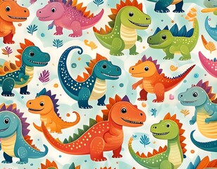 Seamless pattern with dinosaurs
