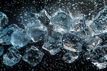 a pile of broken glass on a black surface, a picture of glass shards from an ice bucket.