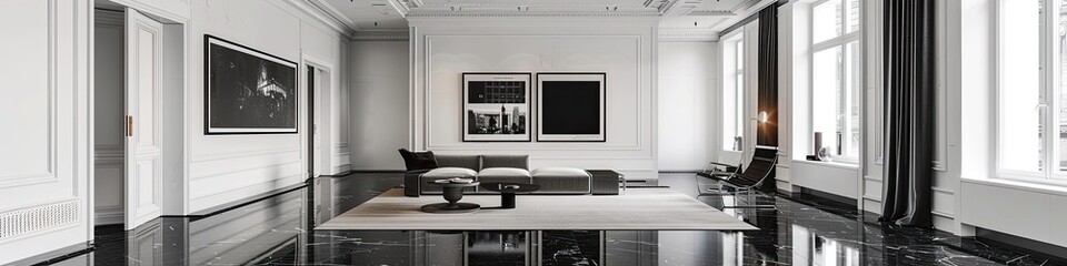 chic minimalist living room with a two-tone color scheme