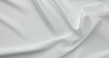 Texture of crumpled white silk fabric as background, top view