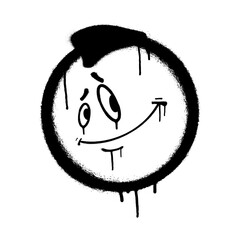 Graffiti emoticon. Smiling face painted with smudges of spray paint. Vector illustration