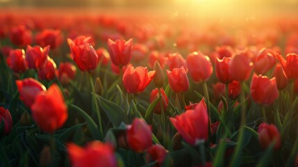 A field of red tulips