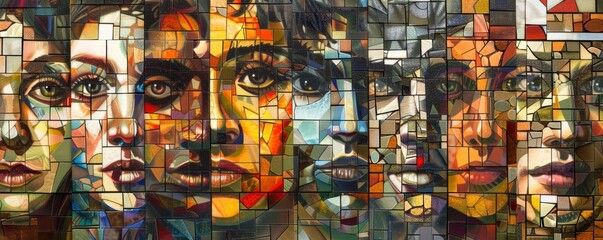 Fototapeta premium Colorful mosaic faces wall art