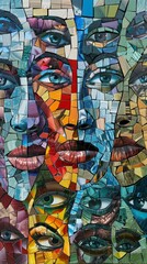 Intricate mosaic artwork of diverse human faces