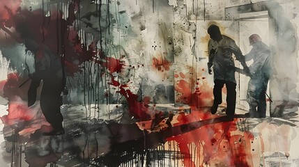 Turbulent Abstract Expressionist Artwork of Solitary Man Amid Chaotic Splatter