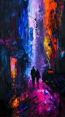 Fototapeta premium Vibrant Abstraction of Urban Nightscape with Dynamic Lights and Brushstrokes