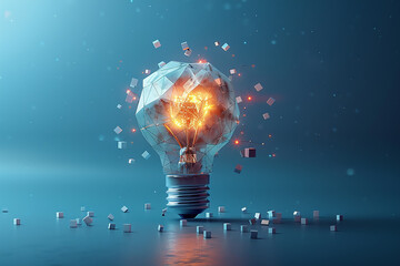 2d illustration bulb future technology, innovation background, creative idea concept
