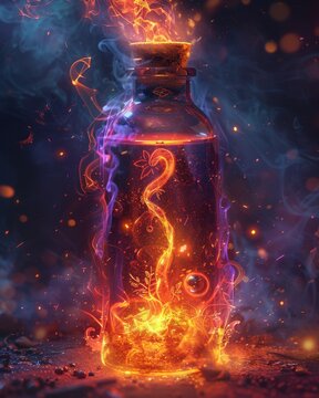 A fantasy themed logo for a magical elixir brand, featuring mystical symbols and enchanted elements. The logo should have an ethereal, otherworldly feel with glowing colors.