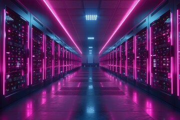 Fototapeta premium Server in datacenter. Cloud computing data storage. technology background