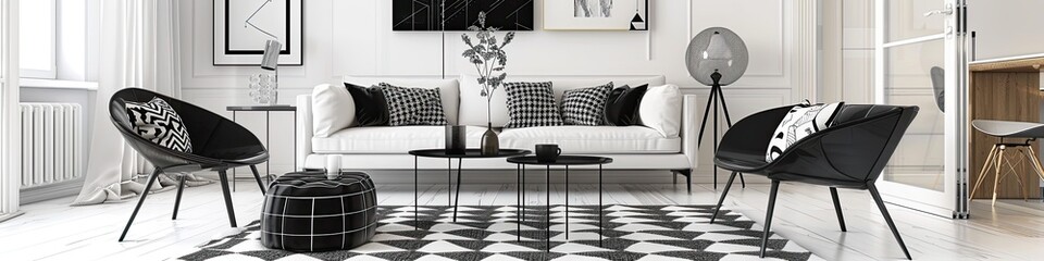 chic minimalist living room with a monochrome theme