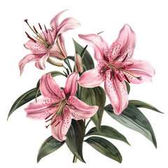 Fototapeta premium Pink Lily Bouquet Isolated on White