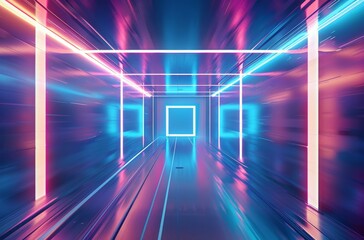 Neon-Lit Tunnel With White Square