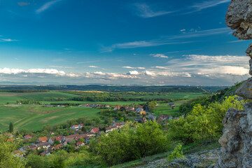 Color spring evening view from Sirotci ruin castle in Palava mountains