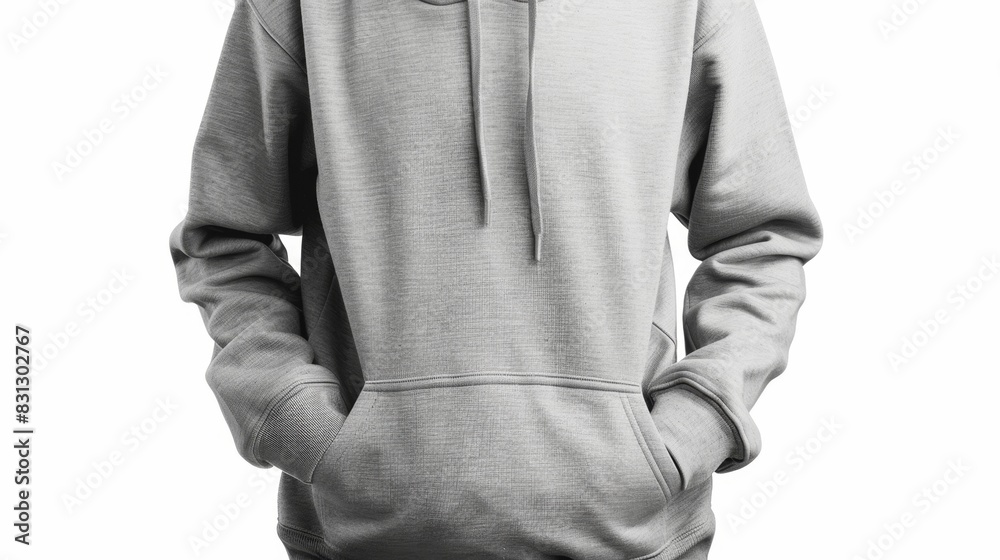 Canvas Prints Grey hoodie with hands in pockets isolated on white background.