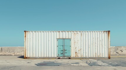 HQ image of a white shipping container near the port in JPEG format