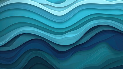 Abstract blue wavy paper layers. Modern digital art and paper cut concept.