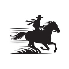 Cowboy riding on horse silhouette, ideal for Western-themed merchandise - minimalist cowboy horse riding vector
