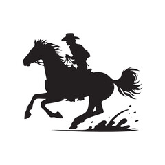 High-quality cowboy riding on horse silhouette for digital art - minimalist cowboy horse riding vector
