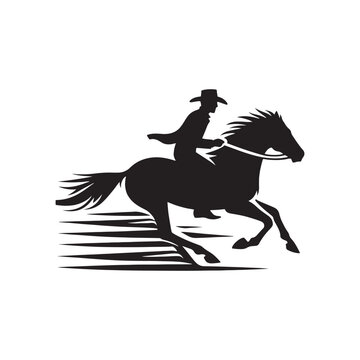 Cowboy riding on horse silhouette for vintage Western posters - cowboy on horse illustration
