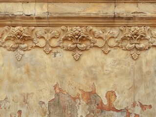 Stucco wall with architectural details and room for adding text in the composition