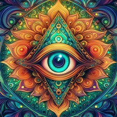 psychedelic third eye mandala intricate detail cultural religious ornament illustration