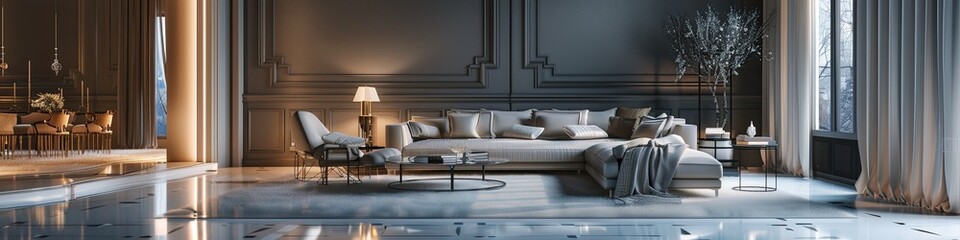 Fototapeta premium luxurious living room with a minimalist theme and a focus on understated elegance